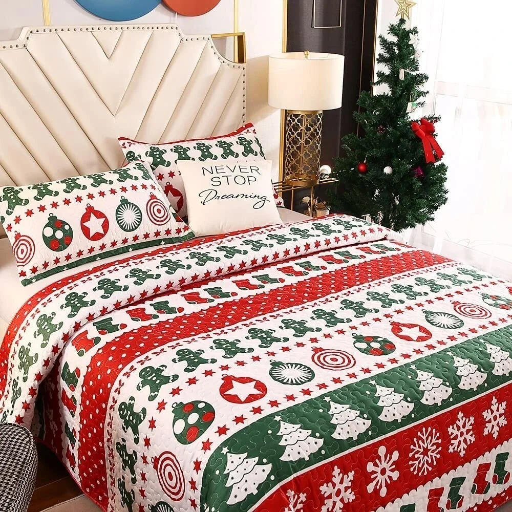 Christmas Quilt Set Twin Size Holiday Snowflakes Cozy Bedding Coverlet